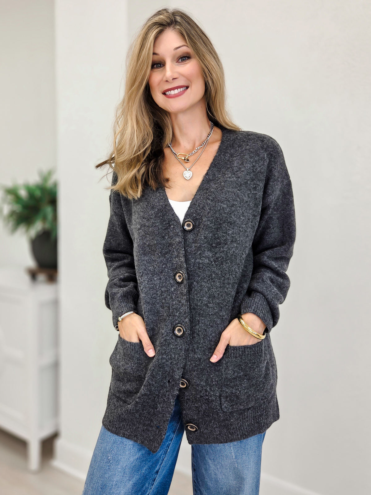 Oversized Button Down Cardigan with Pockets