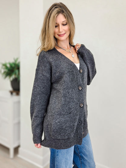 Oversized Button Down Cardigan with Pockets