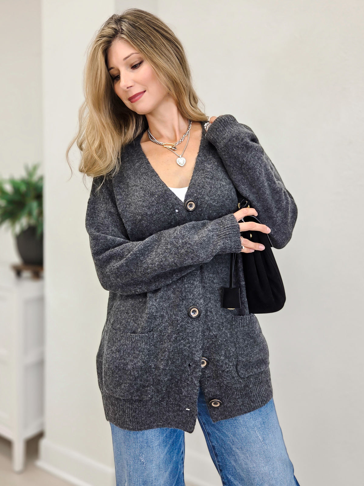 Oversized Button Down Cardigan with Pockets