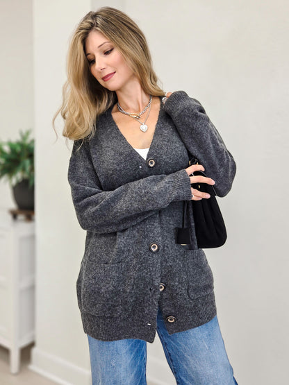 Oversized Button Down Cardigan with Pockets