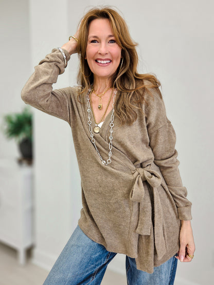 Brushed Sweater Waist Strap Cardigan Sweater