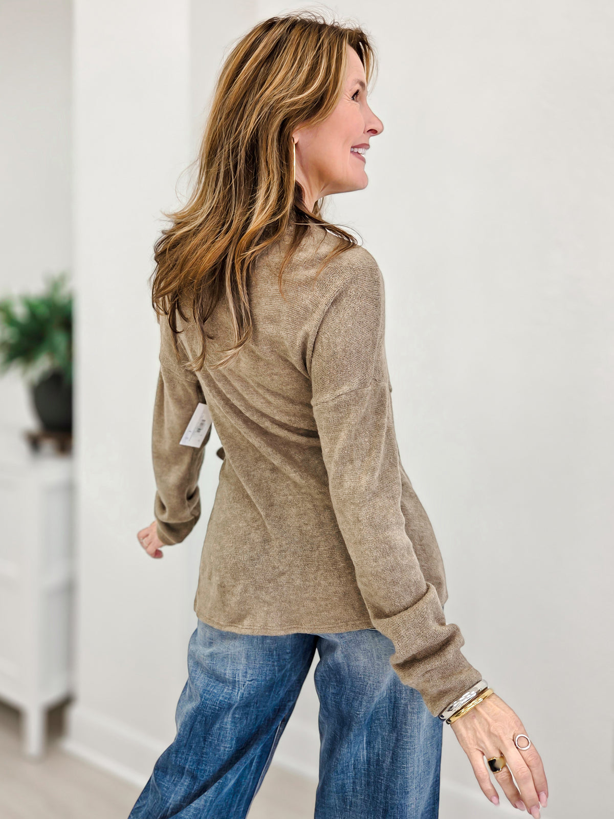 Brushed Sweater Waist Strap Cardigan Sweater