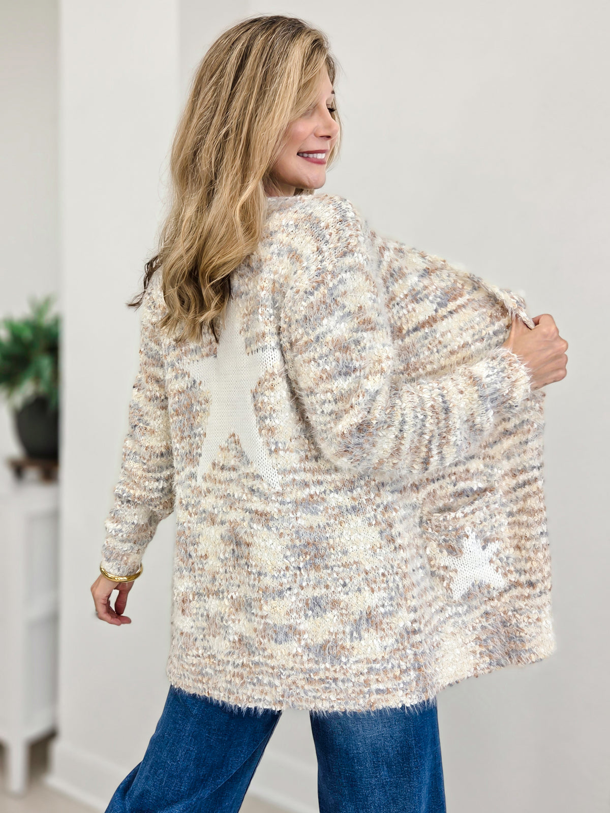 Super Soft Long Cardigan With Back Star Detail