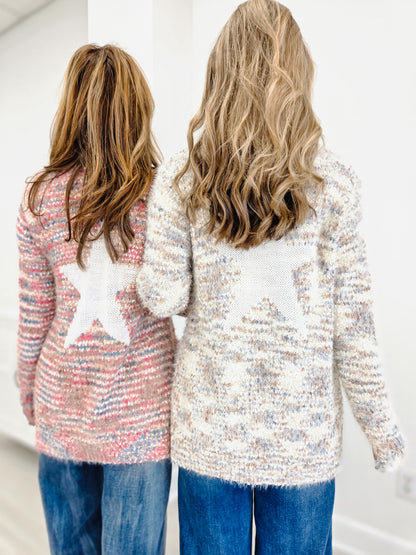 Super Soft Long Cardigan With Back Star Detail