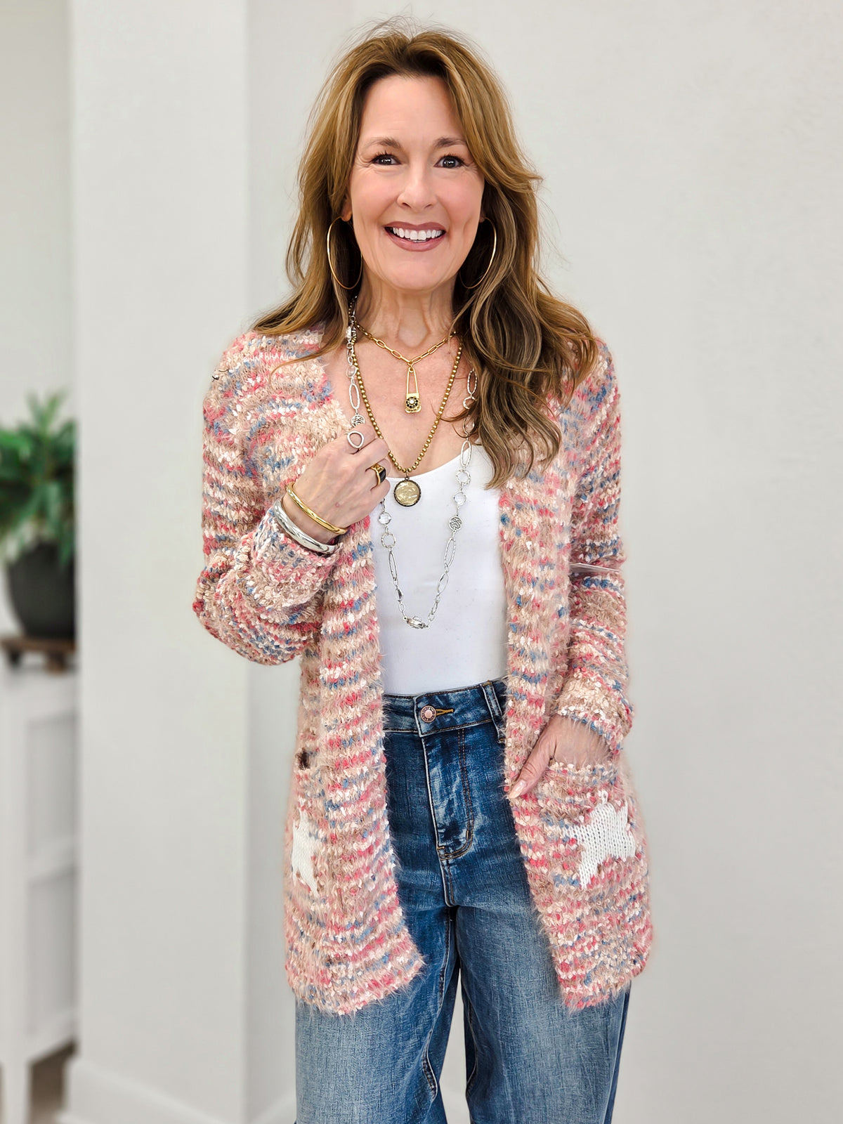 Super Soft Long Cardigan With Back Star Detail