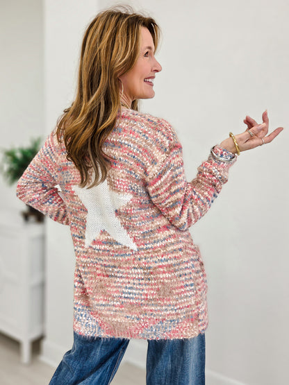 Super Soft Long Cardigan With Back Star Detail