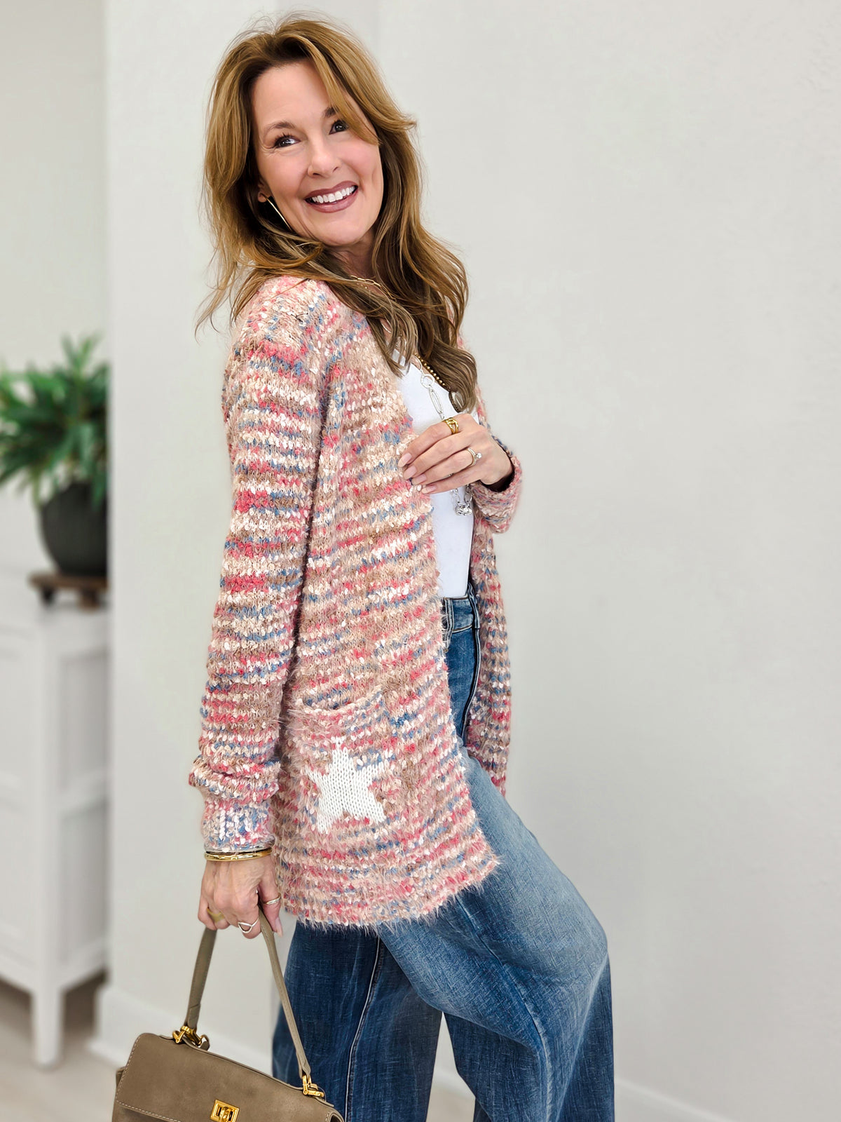 Super Soft Long Cardigan With Back Star Detail