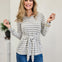 Long Sleeve Stiped Sweater Top With Front Tie Detail