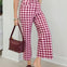 Gingham Check Wide Leg Cropped Denim Pants