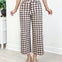 Gingham Check Wide Leg Cropped Denim Pants