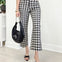 Gingham Check Wide Leg Cropped Denim Pants