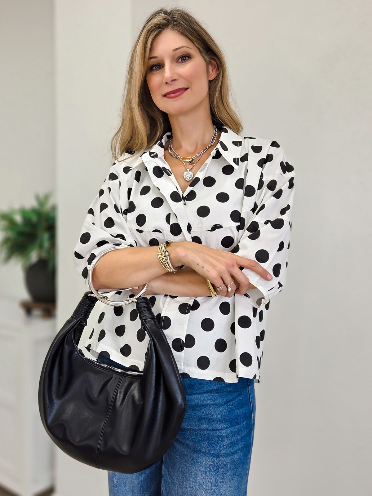 Simply Dotted Button Down Blouse