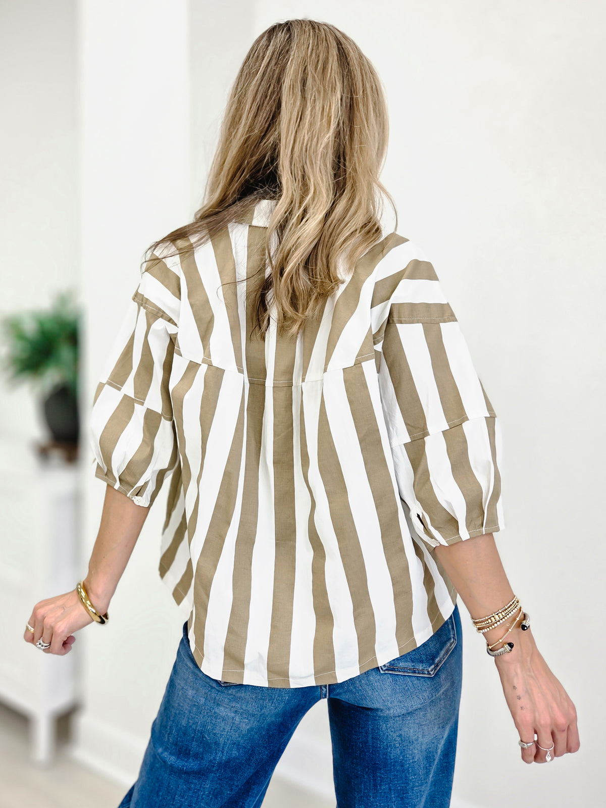 Simply Striped Button Down  Blouse