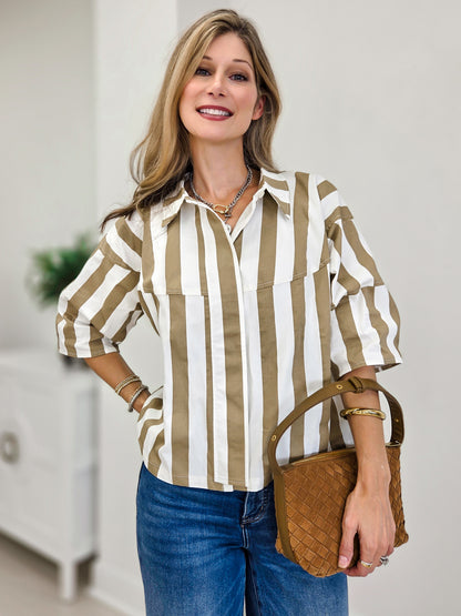 Simply Striped Button Down  Blouse