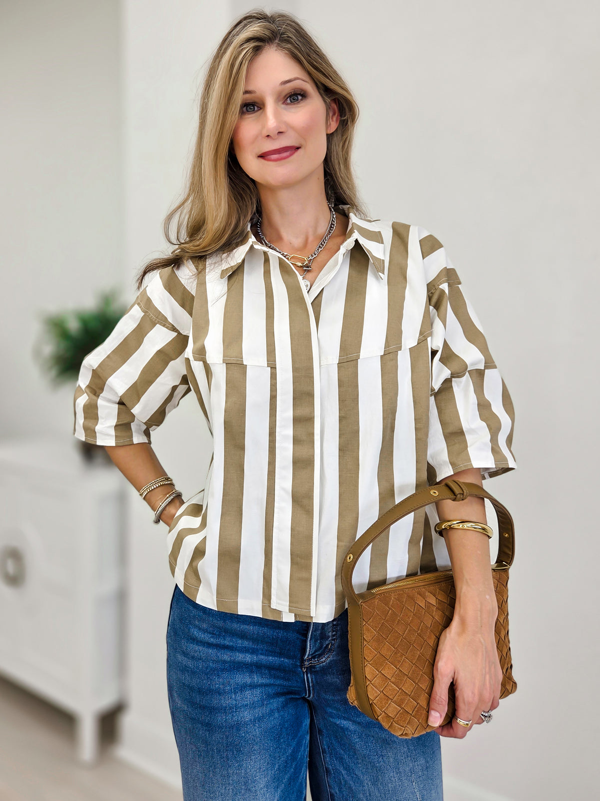 Simply Striped Button Down  Blouse