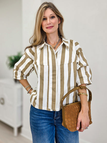 Simply Striped Button Down  Blouse