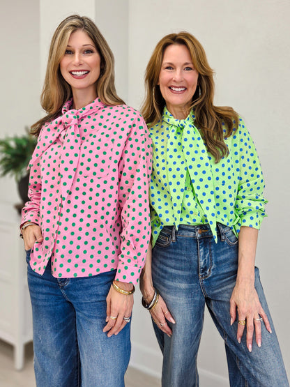 Dottie Darling Blouse With Neck Tie Detail