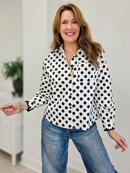Lottie Embroidered Scallop Trim Cotton Shirt