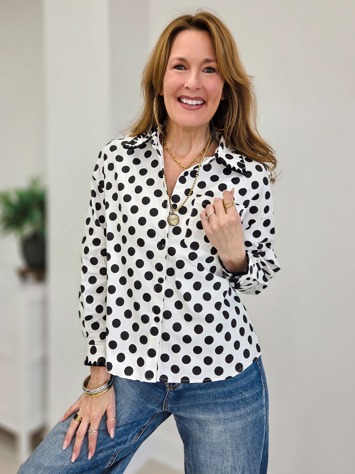 Lottie Embroidered Scallop Trim Cotton Shirt