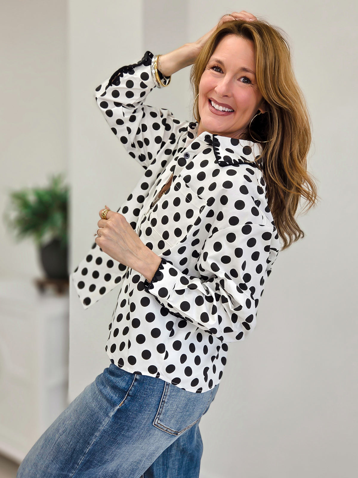 Lottie Embroidered Scallop Trim Cotton Shirt
