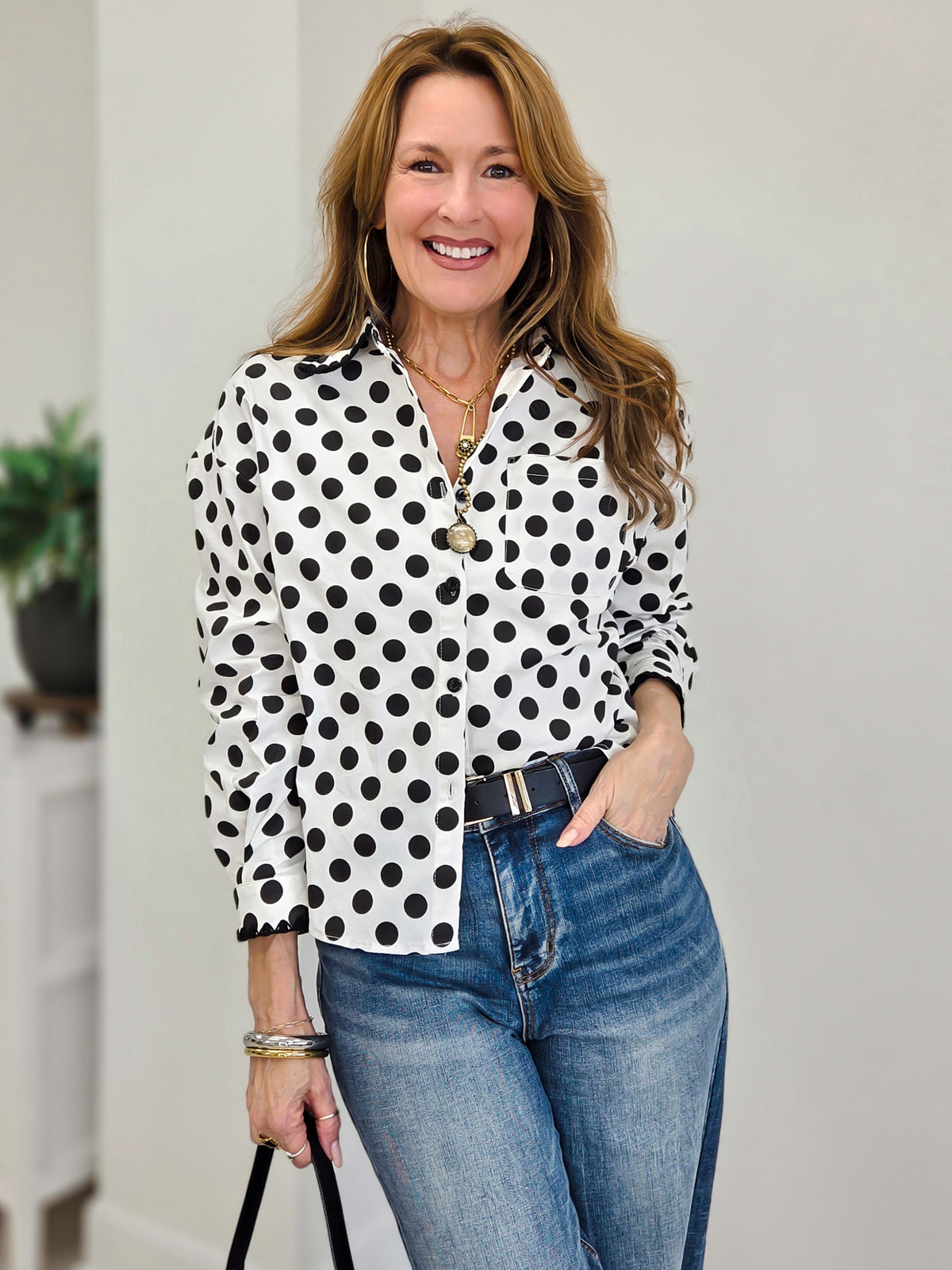 Lottie Embroidered Scallop Trim Cotton Shirt