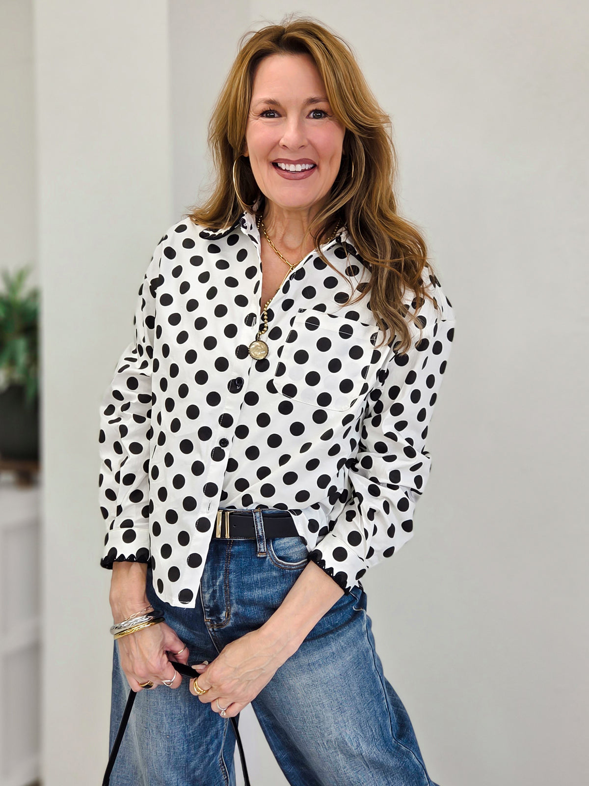 Lottie Embroidered Scallop Trim Cotton Shirt