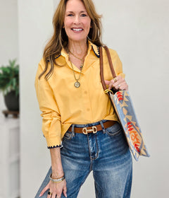 Lottie Solid Embroidered Scallop Trim Cotton Shirt