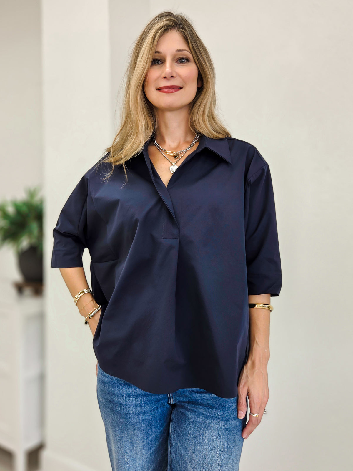 Kaia Modern Oversized Button Down Top