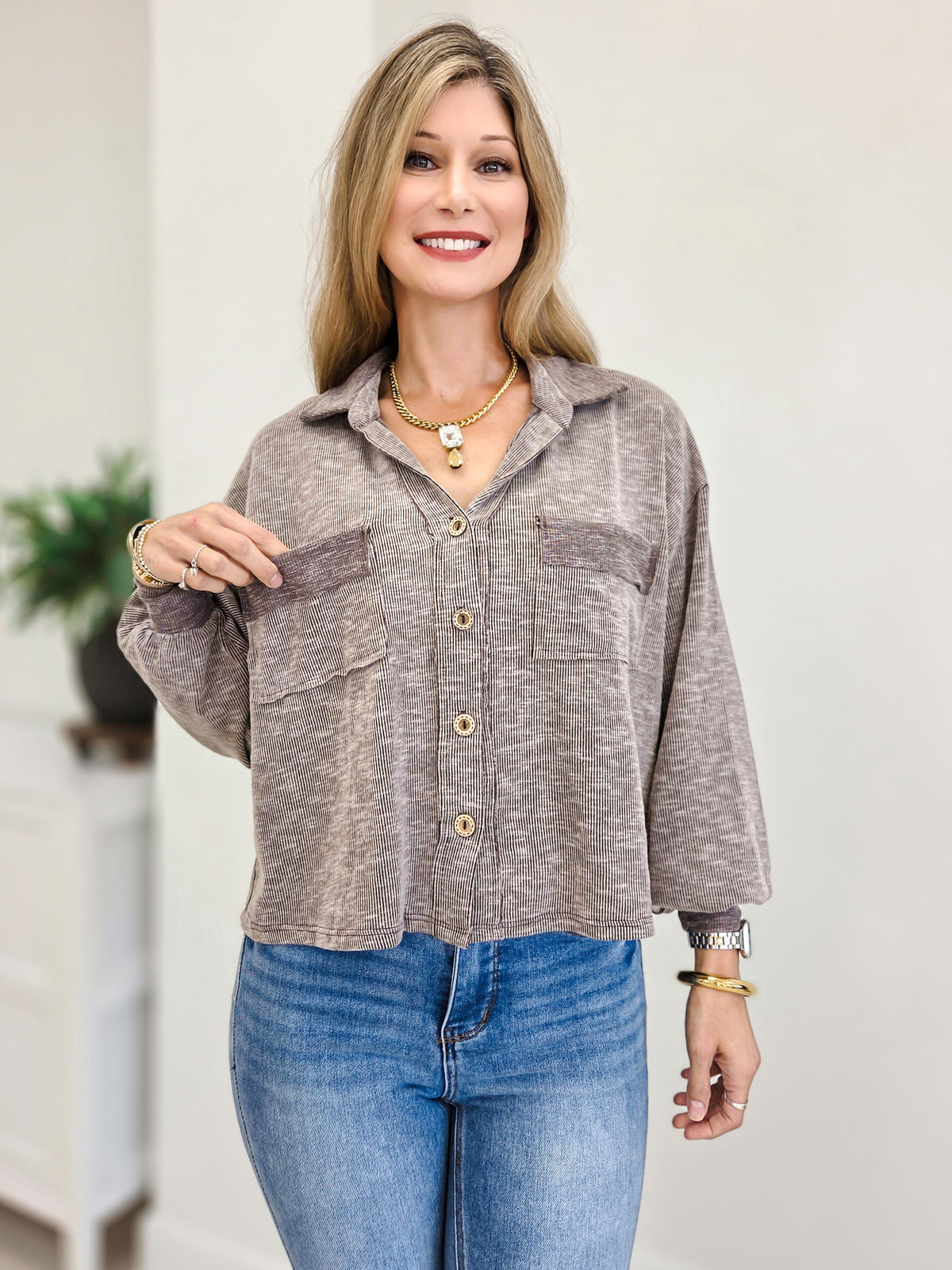 Stretchy Corduroy Inspired Button Jacket