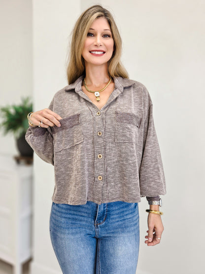 Stretchy Corduroy Inspired Button Jacket