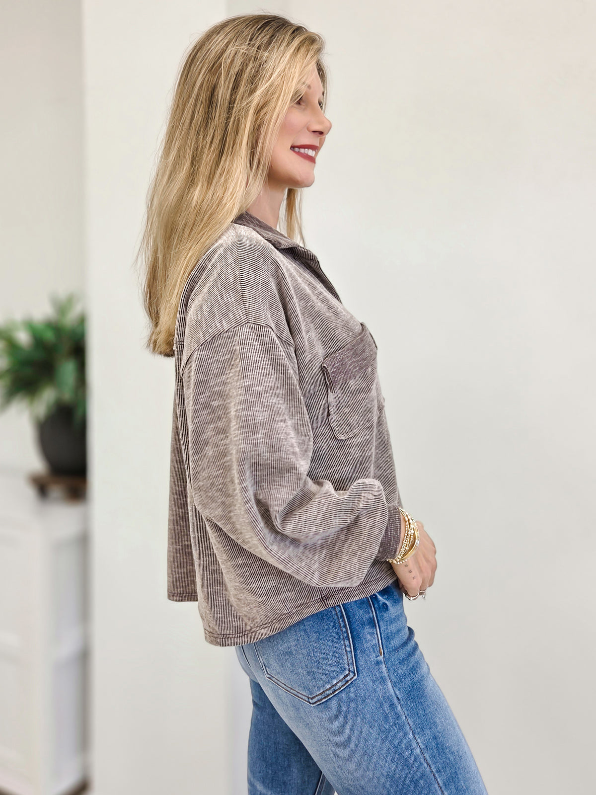 Stretchy Corduroy Inspired Button Jacket