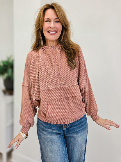 Stretchy Corduroy Inspired Half Zip Hoodie