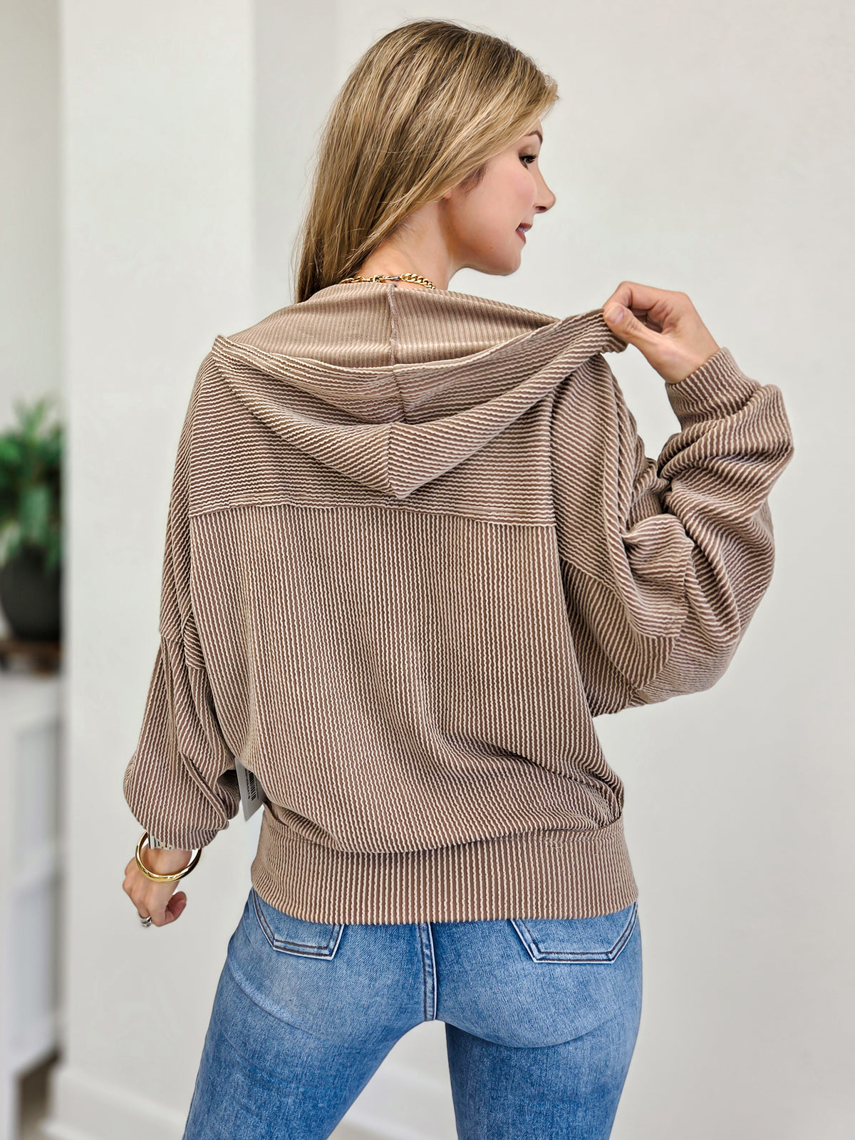 Stretchy Corduroy Inspired Half Zip Hoodie