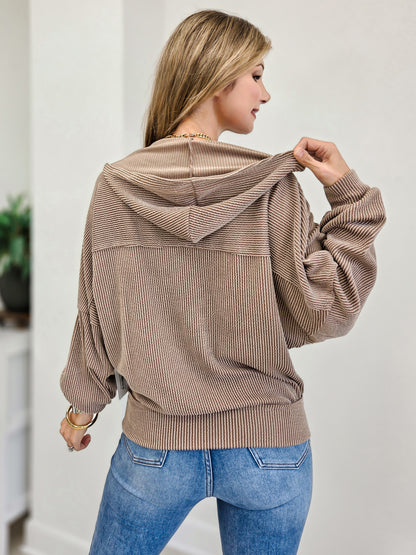 Stretchy Corduroy Inspired Half Zip Hoodie