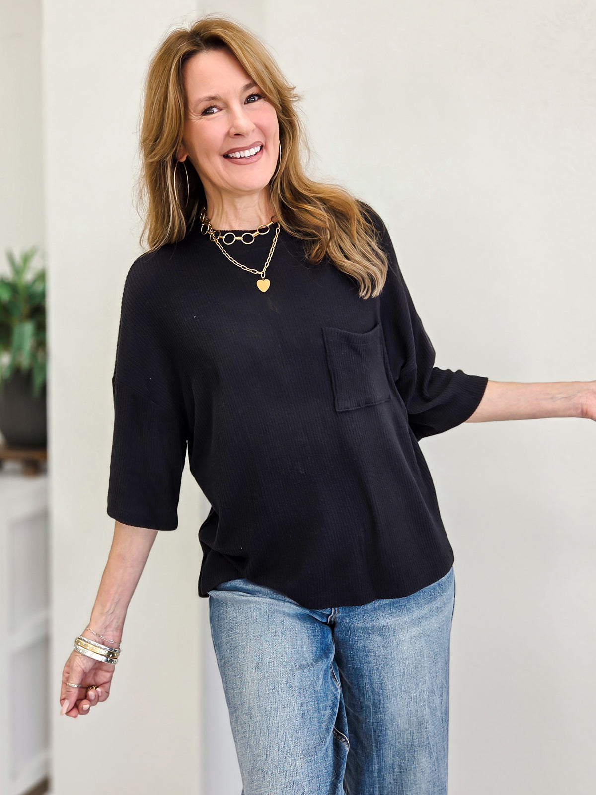 Brushed Rib Pocket Top