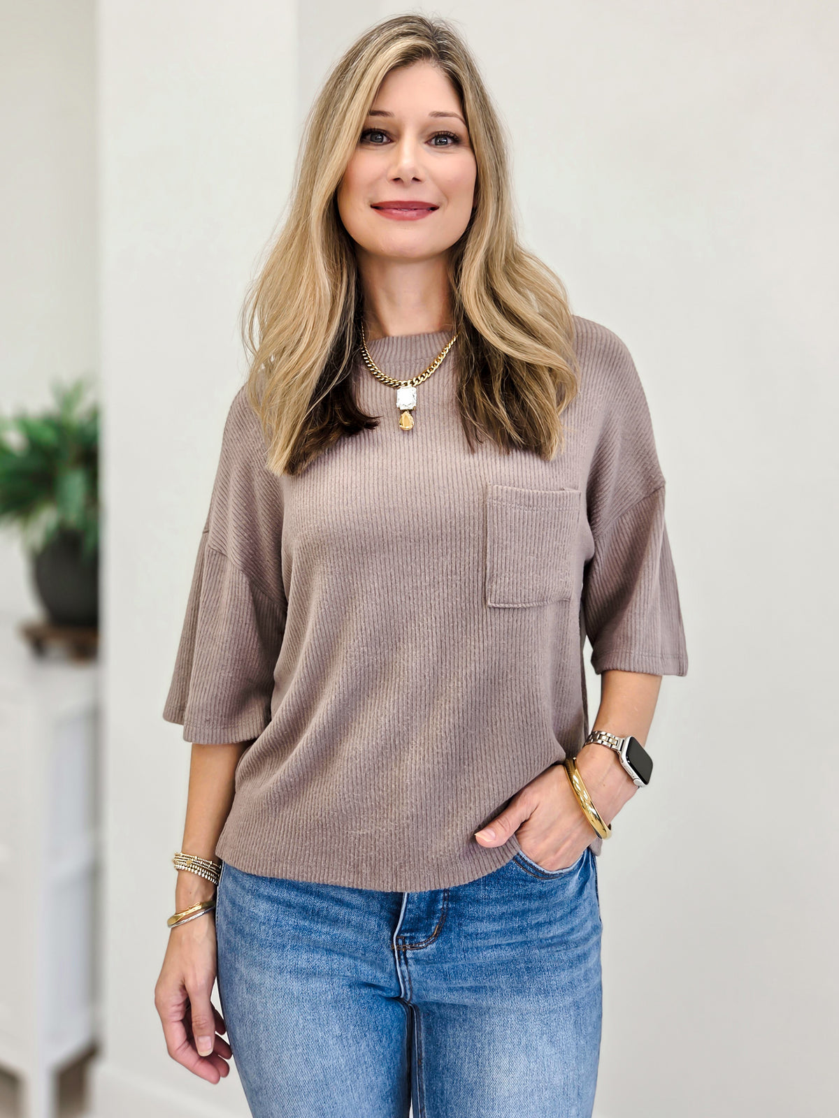 Brushed Rib Pocket Top