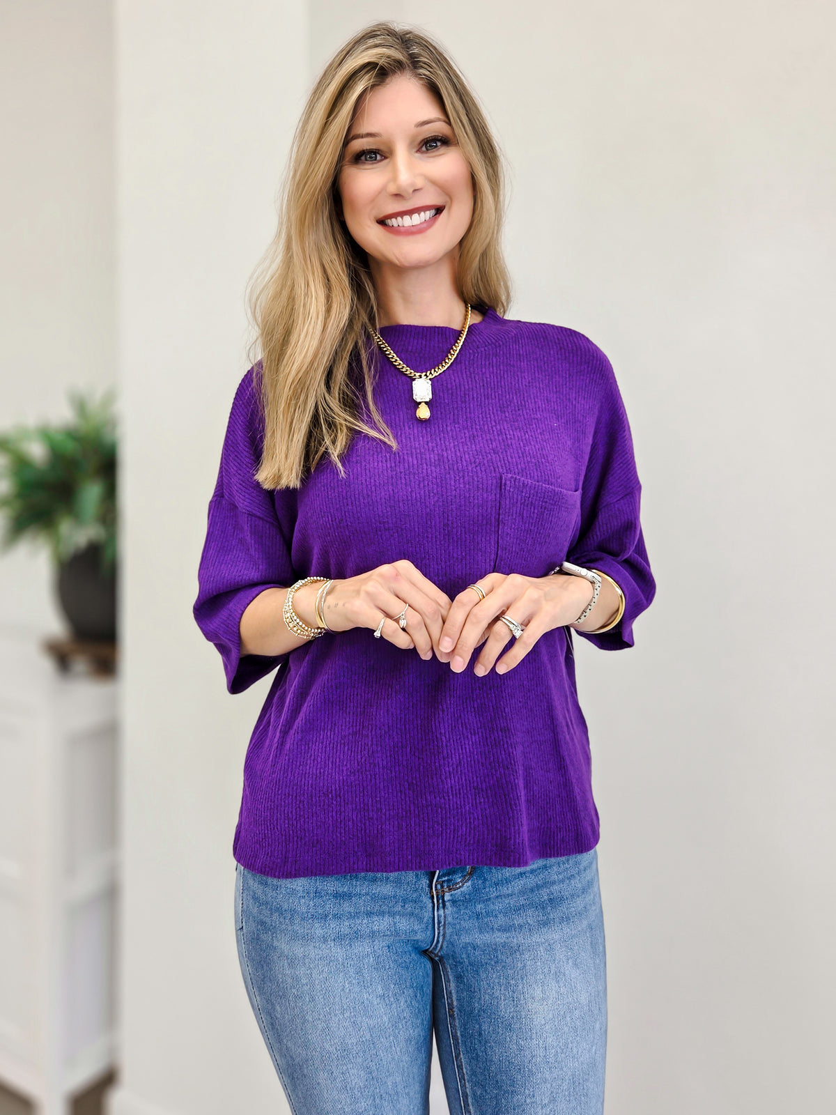Brushed Rib Pocket Top