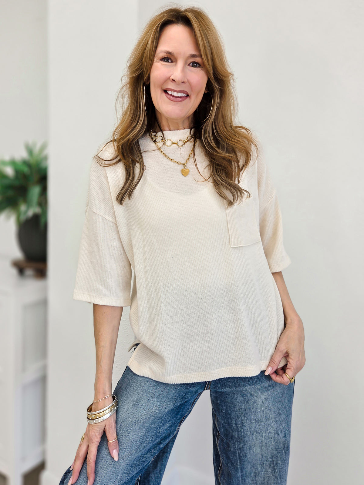 Brushed Rib Pocket Top
