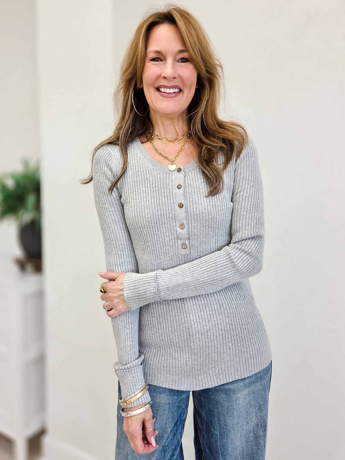 The Everyday Knit Down Henley Top