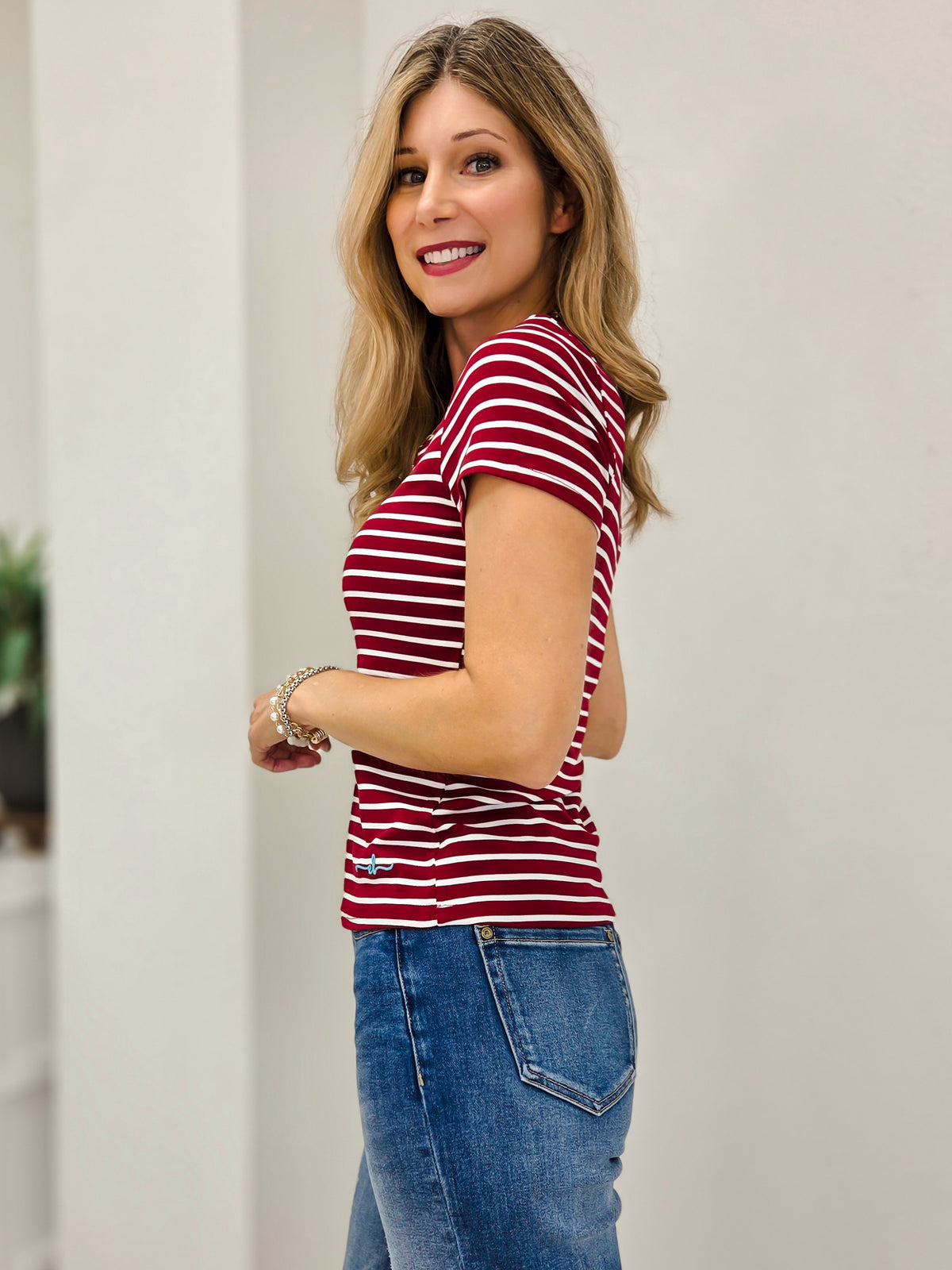 The Classic Charm Short Sleeve Boat Neck Top - Autumn Arrivals