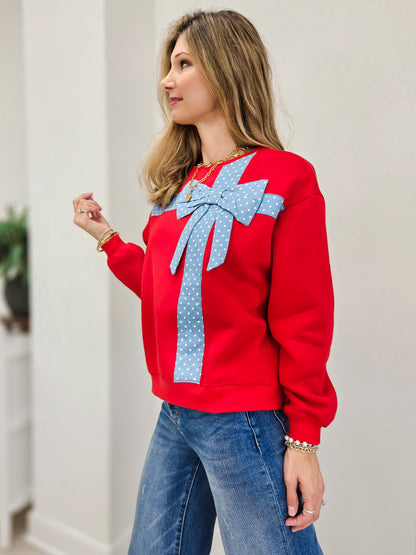 Polka Dot Bow Crew Neck Sweatshirt