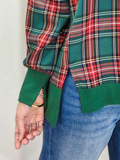 Plaid Pullover Sweatshirt With Sherpa Merry Detail