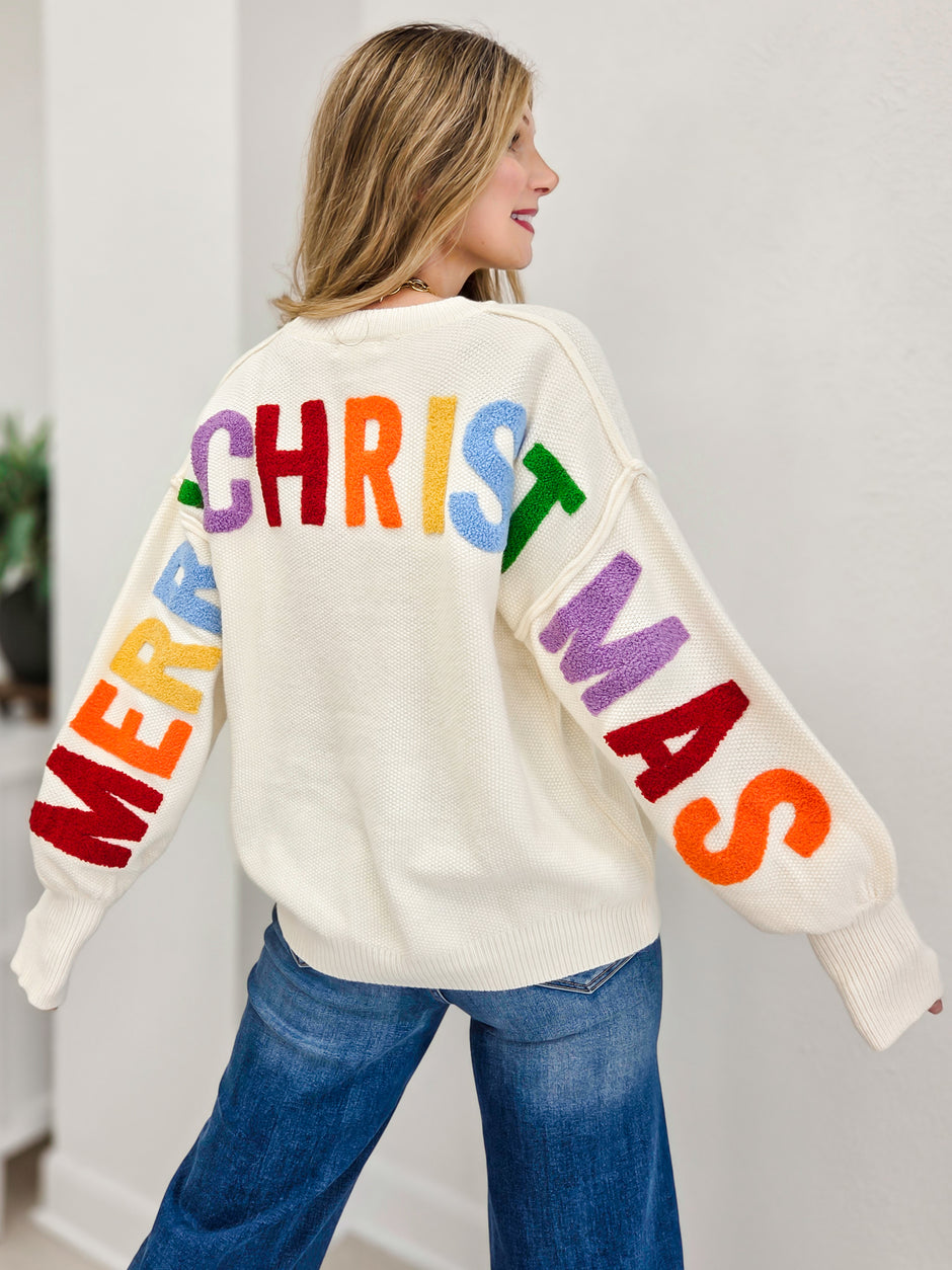 Oversize Christmas Sweater With Colored Lettering