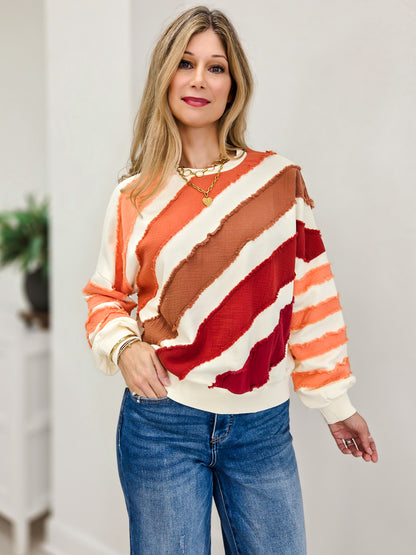 Color Block Textured Stripe Pullover Top