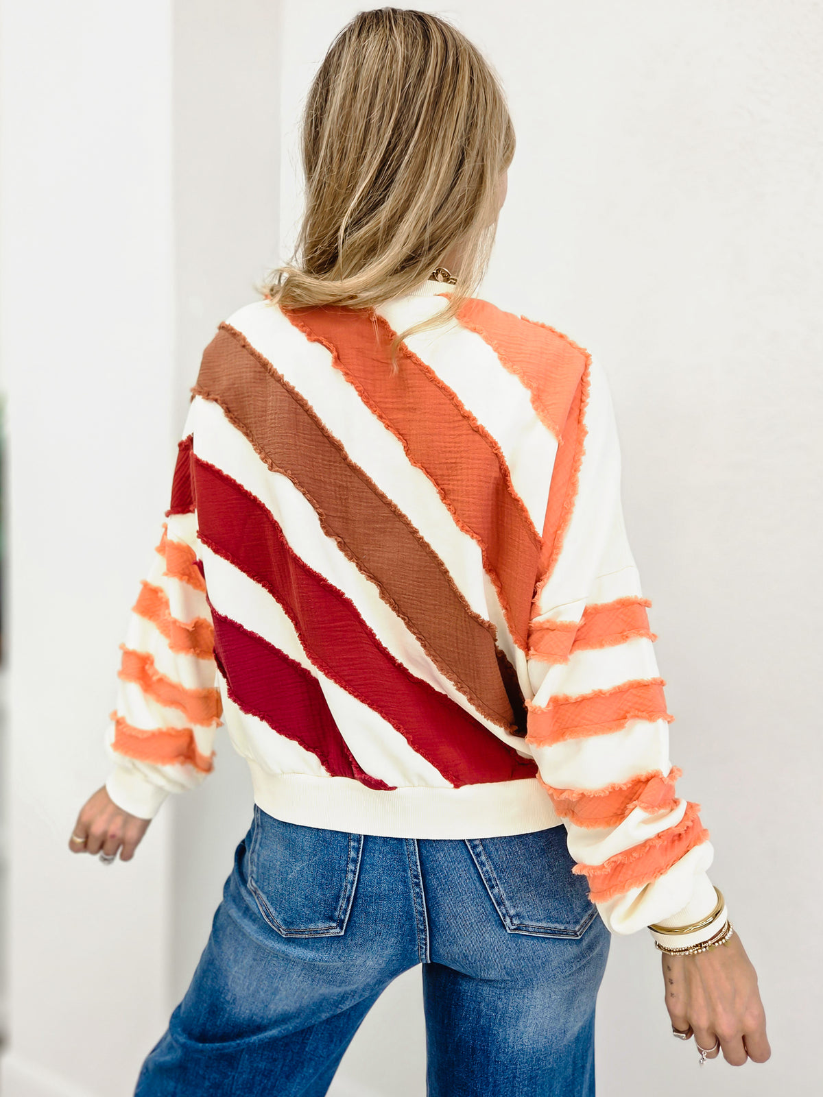 Color Block Textured Stripe Pullover Top