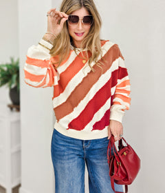 Color Block Textured Stripe Pullover Top