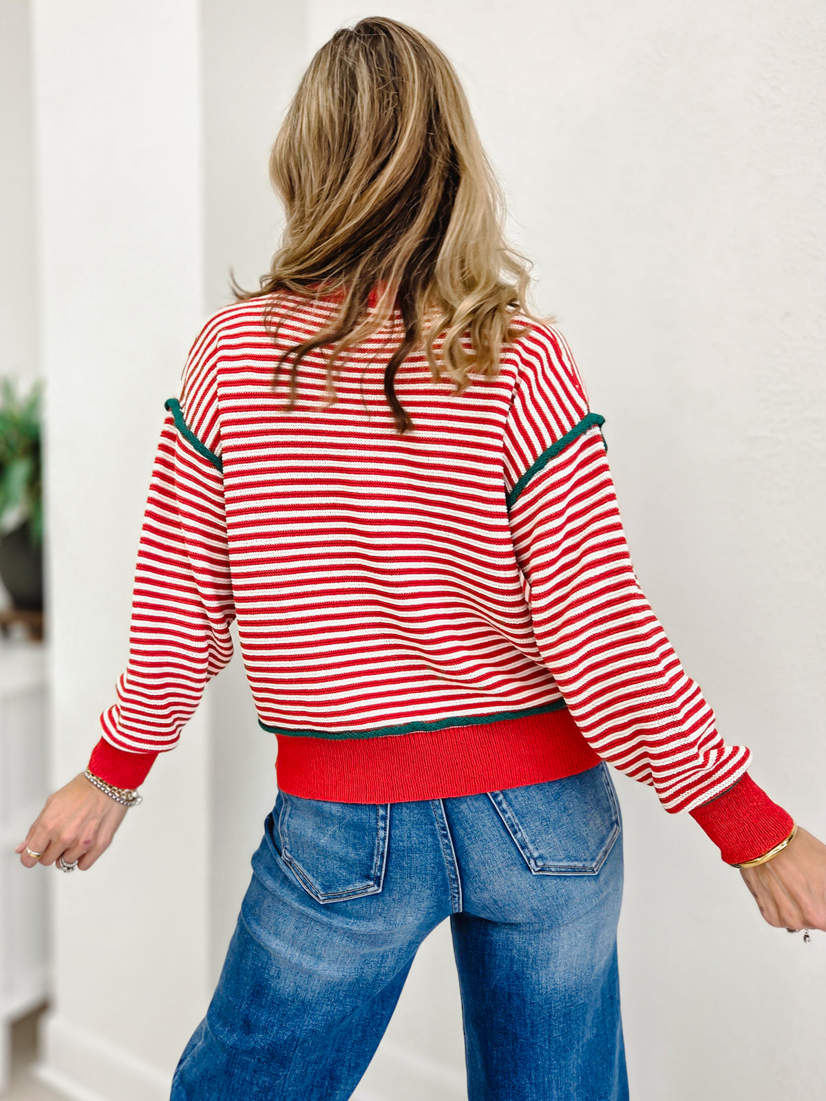 Christmas Striped Cardigan With Front Button Detail