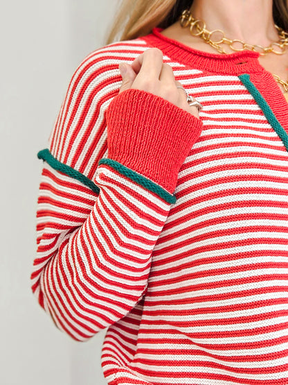 Christmas Striped Cardigan With Front Button Detail