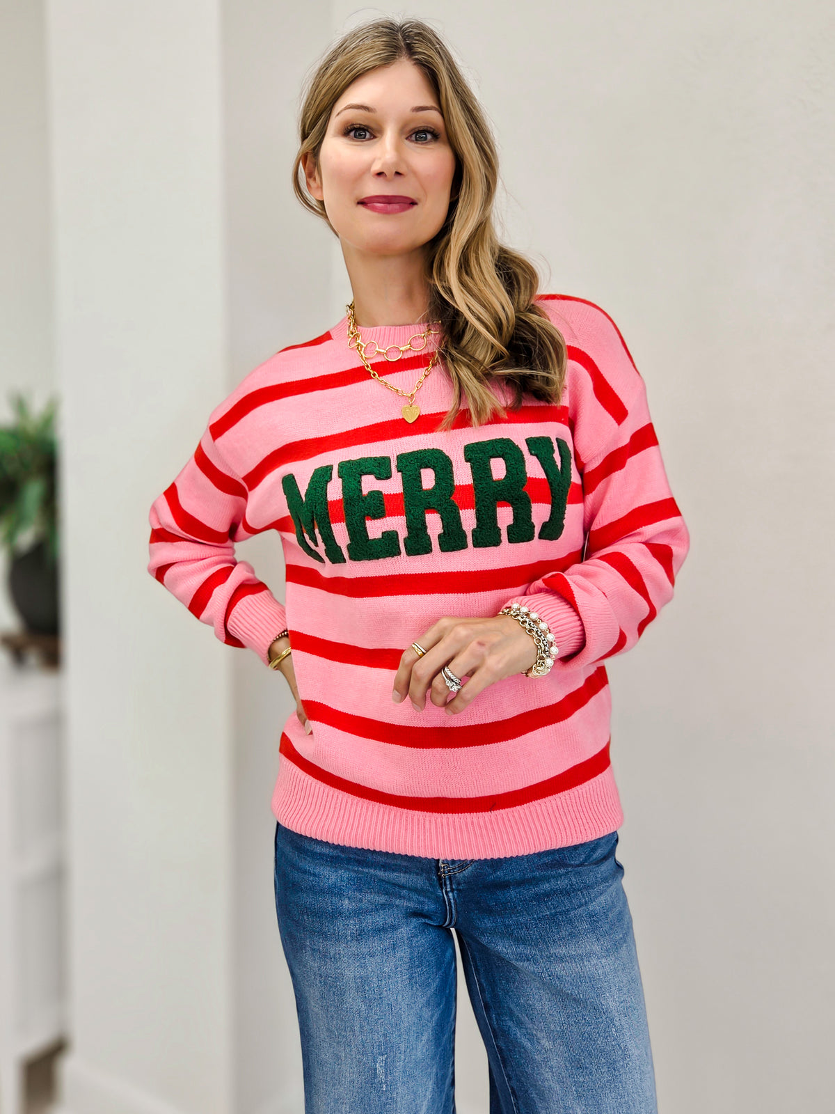 MERRY Holiday Striped Sweater