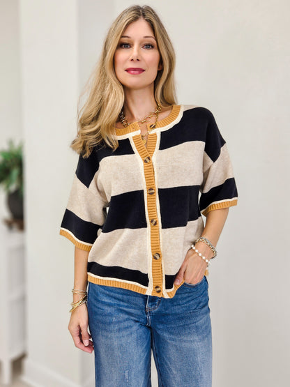 Wide Stripe Loose Fit Cardigan Sweater